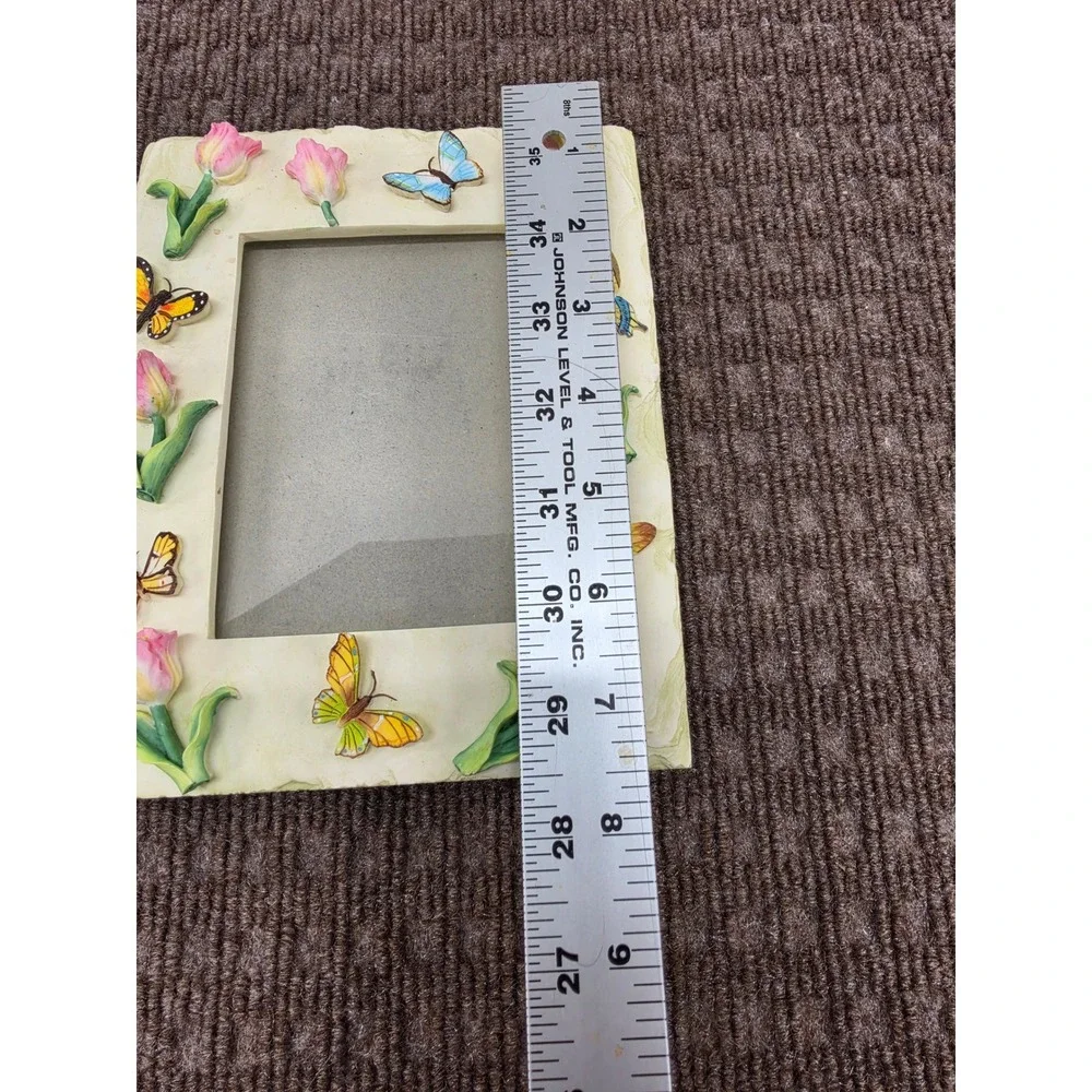 Vintage Style Resin Butterfly and Pink Tulip 3D Floral 4x6 Picture Frame